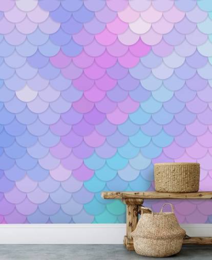 pastelkleurige zeemeerminschalen behang
