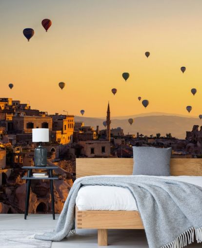 Fotobehang Zonsopgang boven Cappadocië met heteluchtballonnen Fotobehang Zonsopgang boven Cappadocië met heteluchtballonnen