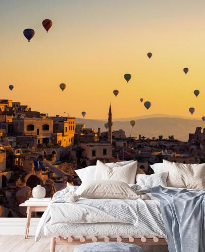 Mural de pared Amanecer sobre Capadocia con globos aerostáticos