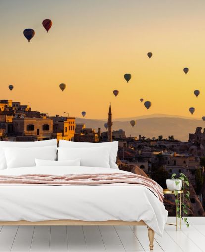 Sunrise over Cappadocia with hot air balloons wall mural