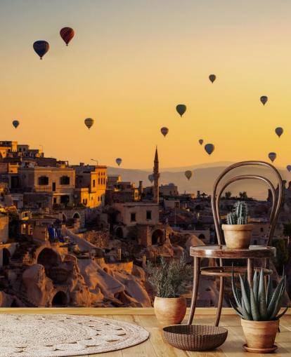 Mural de pared Amanecer sobre Capadocia con globos aerostáticos