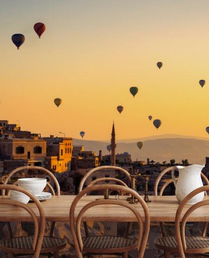 Mural de pared Amanecer sobre Capadocia con globos aerostáticos