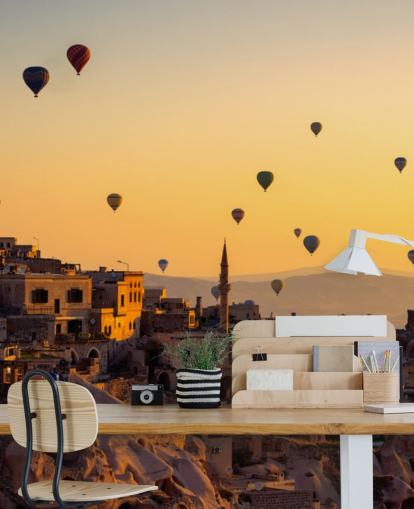 Adesivo da Parete Alba sulla Cappadocia con mongolfiere