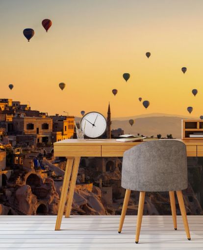 Sunrise over Cappadocia with hot air balloons wall mural Sunrise over Cappadocia with hot air balloons wall mural