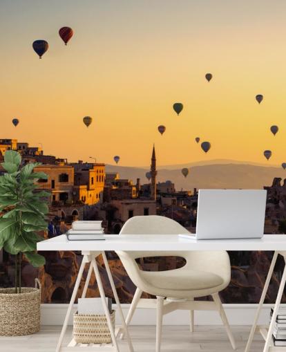 Sunrise over Cappadocia with hot air balloons wall mural