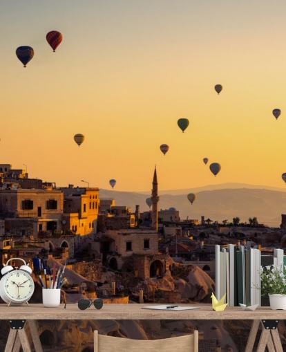 Adesivo da Parete Alba sulla Cappadocia con mongolfiere