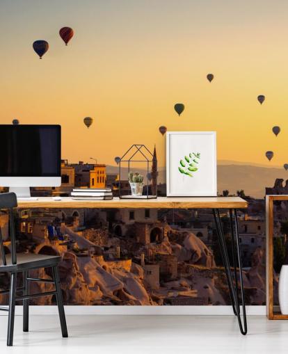 Fotobehang Zonsopgang boven Cappadocië met heteluchtballonnen Fotobehang Zonsopgang boven Cappadocië met heteluchtballonnen