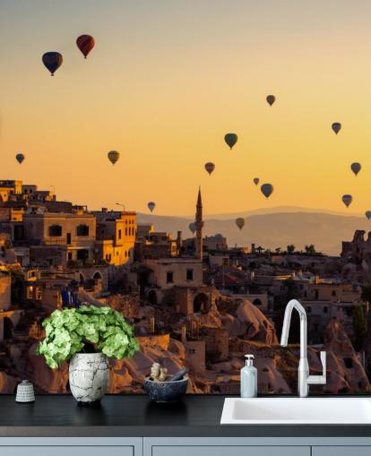 Mural de pared Amanecer sobre Capadocia con globos aerostáticos