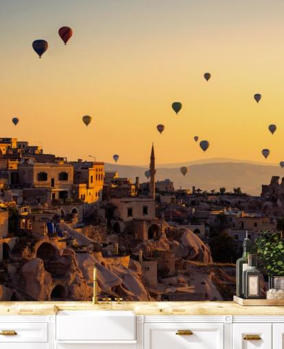 Sunrise over Cappadocia with hot air balloons wall mural