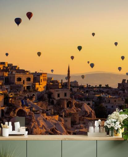 Adesivo da Parete Alba sulla Cappadocia con mongolfiere Adesivo da Parete Alba sulla Cappadocia con mongolfiere