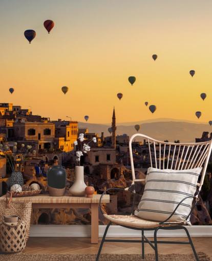 Wandbild Sonnenaufgang über Kappadokien mit Heißluftballons