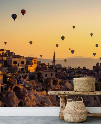 Mural de pared Amanecer sobre Capadocia con globos aerostáticos