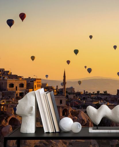 Mural de pared Amanecer sobre Capadocia con globos aerostáticos
