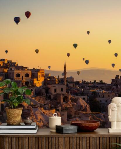 Adesivo da Parete Alba sulla Cappadocia con mongolfiere