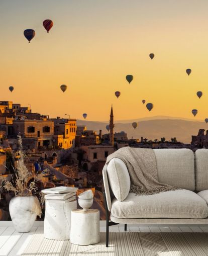 Amanhecer sobre a Capadócia com mural de parede de balões de ar quente