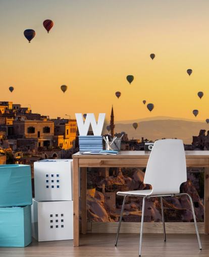 Soluppgång över Kappadokien med varmluftsballonger väggmålning