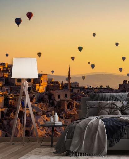 Wandbild Sonnenaufgang über Kappadokien mit Heißluftballons