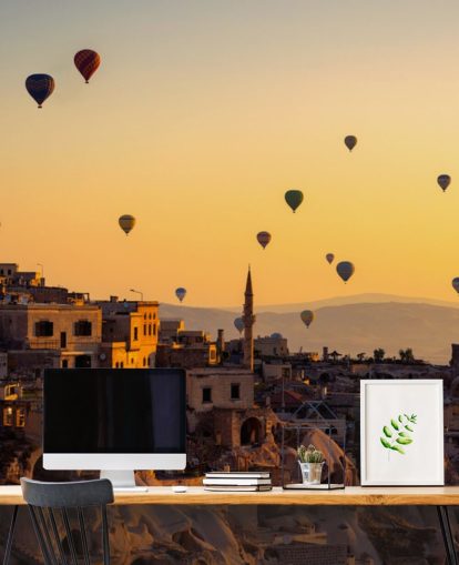 Solopgang over Cappadocia med varmluftsballoner vægmaleri