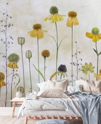 papier peint fleurs jaune helenium