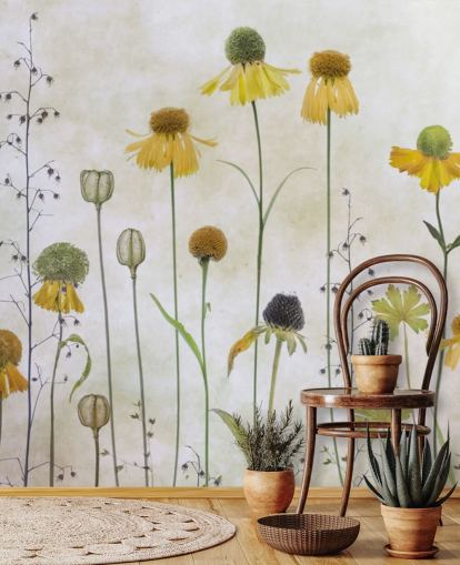 geel helenium bloemen behang