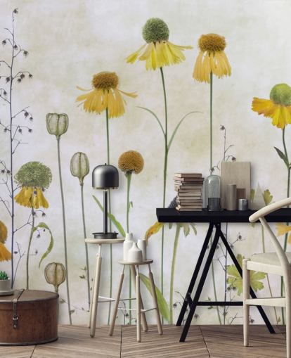 papel tapiz de flores de helenio amarillo