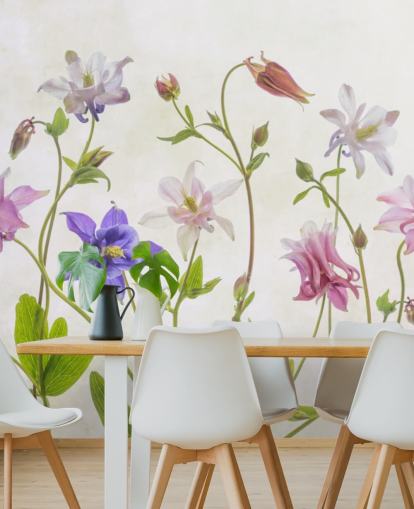 papier peint fleurs de prairie rose et bleu