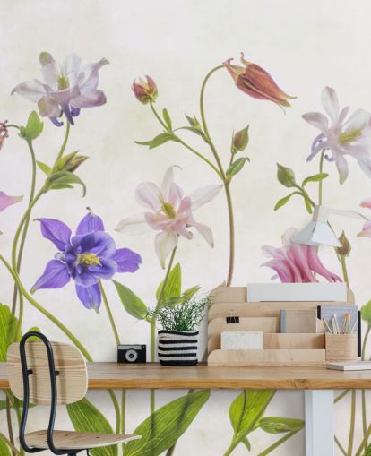 roze en blauwe weide bloemen behang