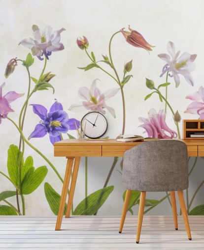 papel pintado de flores de prado rosa y azul