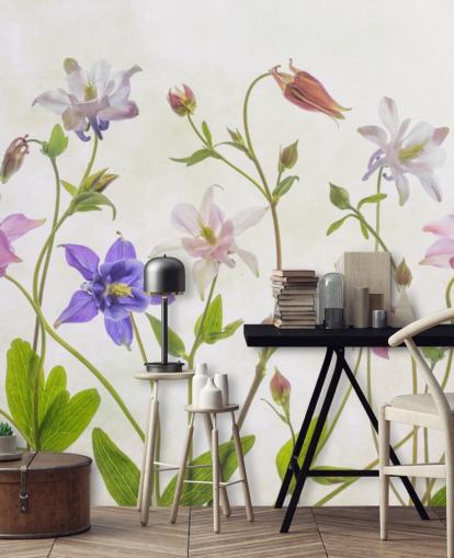 papel pintado de flores de prado rosa y azul