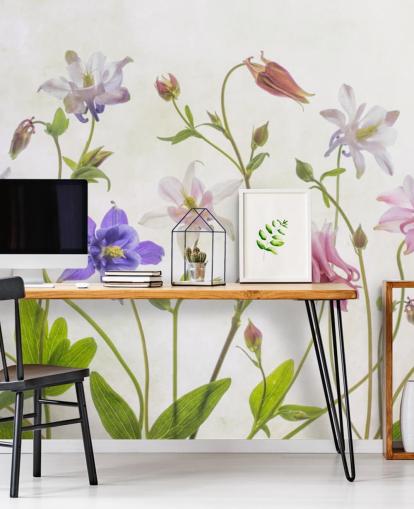 papel pintado de flores de prado rosa y azul