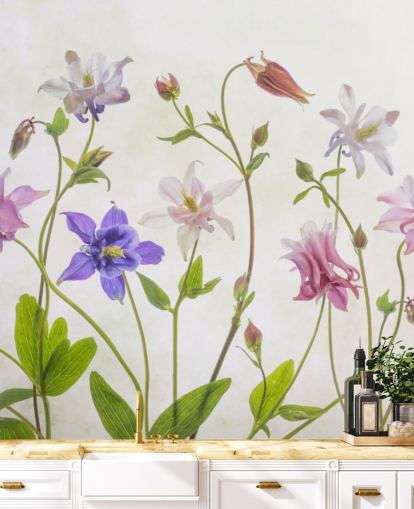 papel de parede de flores de prado rosa e azul