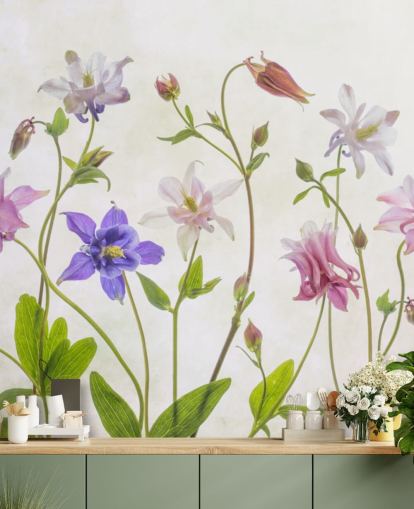 roze en blauwe weide bloemen behang