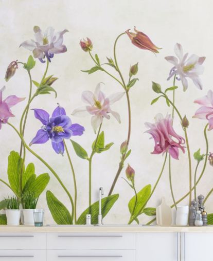 papel de parede de flores de prado rosa e azul