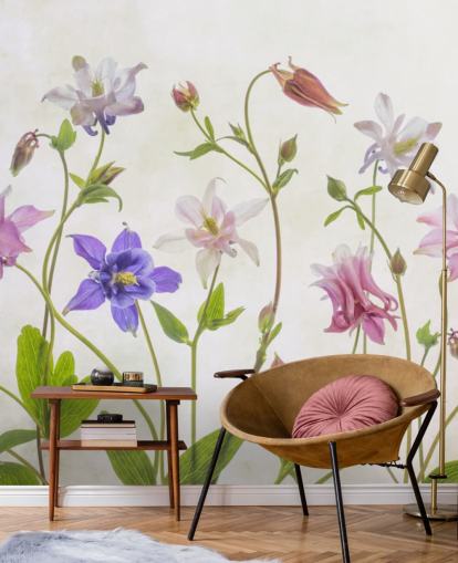 papel pintado de flores de prado rosa y azul