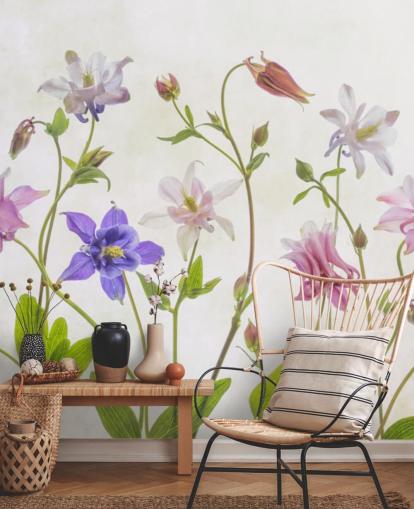 papel pintado de flores de prado rosa y azul