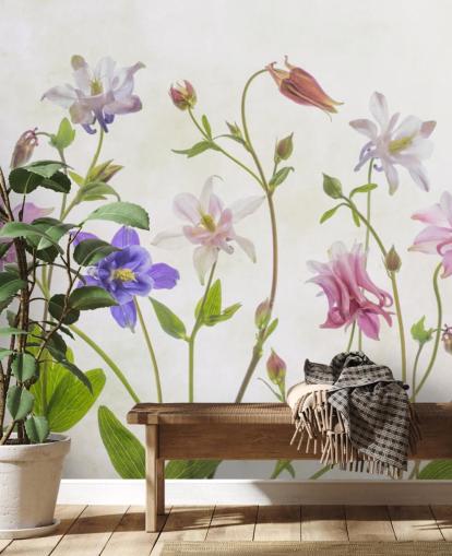 papel de parede de flores de prado rosa e azul