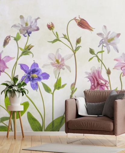 roze en blauwe weide bloemen behang