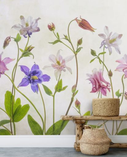 papel pintado de flores de prado rosa y azul papel pintado de flores de prado rosa y azul