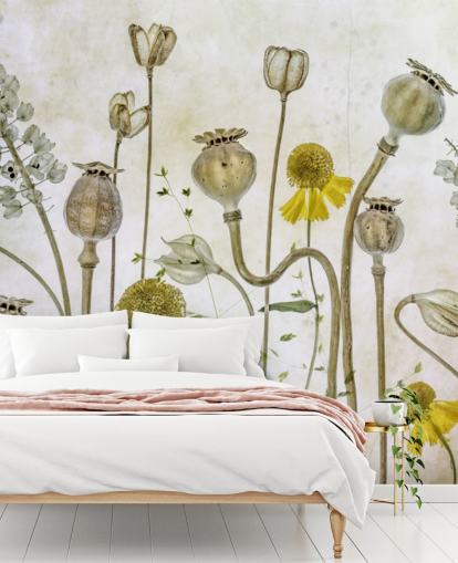 gelbe Heleniums und alte Mohnblumen Tapete