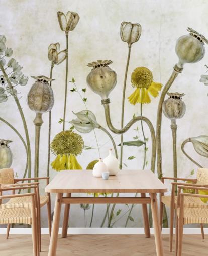 gelbe Heleniums und alte Mohnblumen Tapete