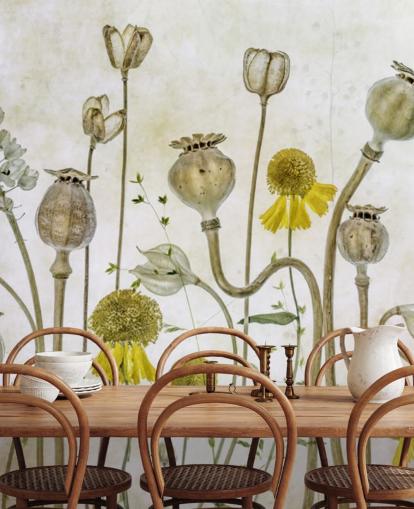 gule helenium og gamle valmuer tapet