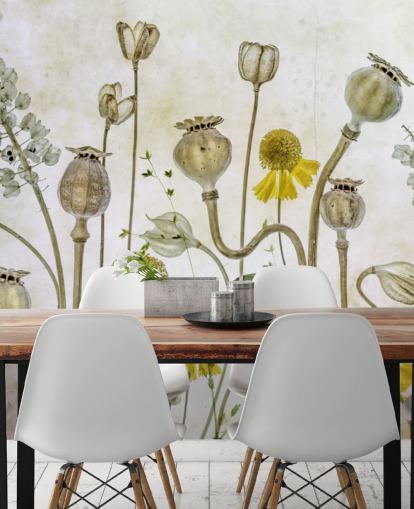 gele heleniums en oude klaprozen behang