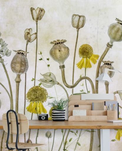 carta da parati heleniums gialli e vecchi papaveri