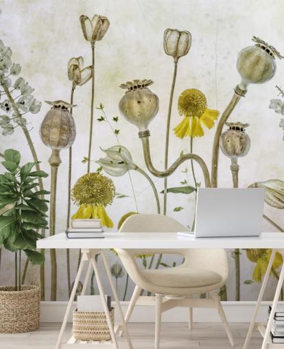 gele heleniums en oude klaprozen behang