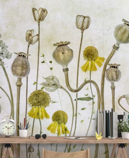 yellow heleniums and old poppies wallpaper yellow heleniums and old poppies wallpaper