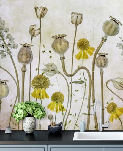 gule heleniums og gamle valmuer tapet gule heleniums og gamle valmuer tapet