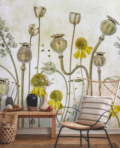 gele heleniums en oude klaprozen behang gele heleniums en oude klaprozen behang