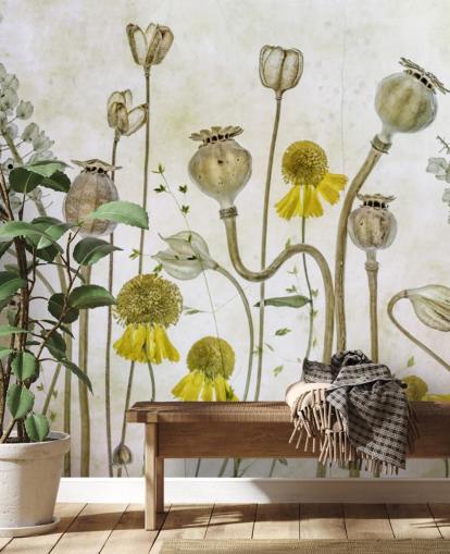 carta da parati heleniums gialli e vecchi papaveri