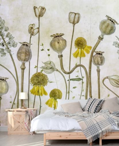 gelbe Heleniums und alte Mohnblumen Tapete