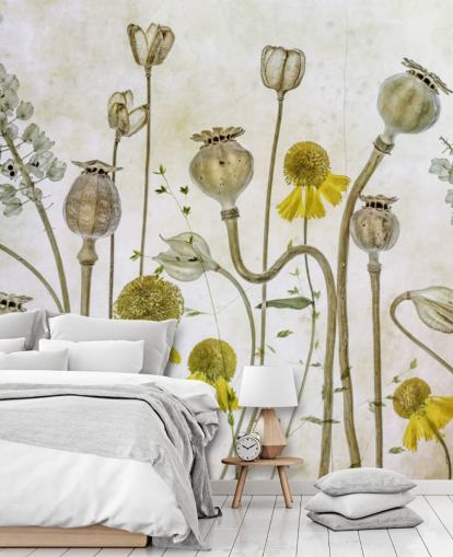 gelbe Heleniums und alte Mohnblumen Tapete